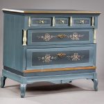 Antik & Alte Möbel - Kommode Holz blau blumen 3 Schubladen 18.Jahrhundert / 19.Jahrhundert